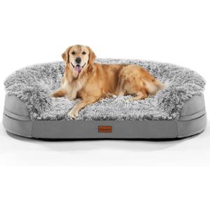 3.7 inch Thickened Orthopedic Dog Beds for Large Dogs,Supportive Dog Sofa Bed with 28D Egg-Crate Foam, Removable Washable Plush Cover, Waterproof Lining, Half-Round Design for Puppy, Senior Dog