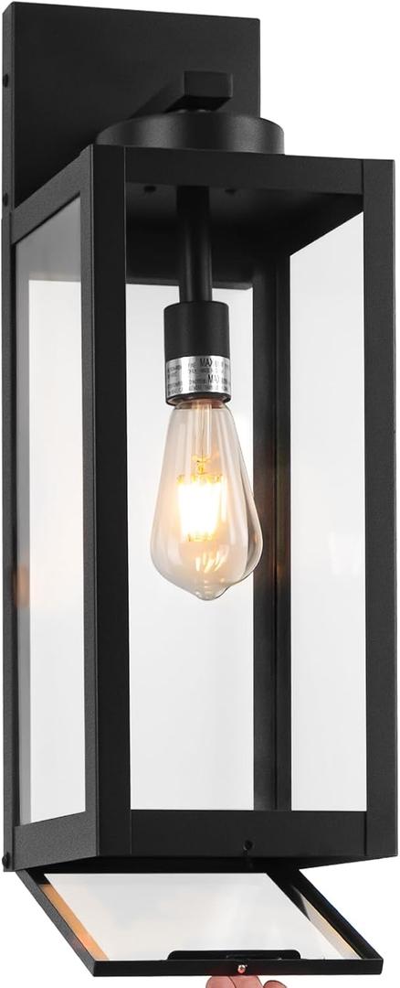 1 Pack 20" Large Outdoor Wall Lights with Closed Bottom - Black Outdoor Light Fixture Porch Lantern Wall Mounted, Waterproof Modern Exterior Wall Sconce Coach Lamps with Tempered Glass for House, E26, 1 Pack-20IN