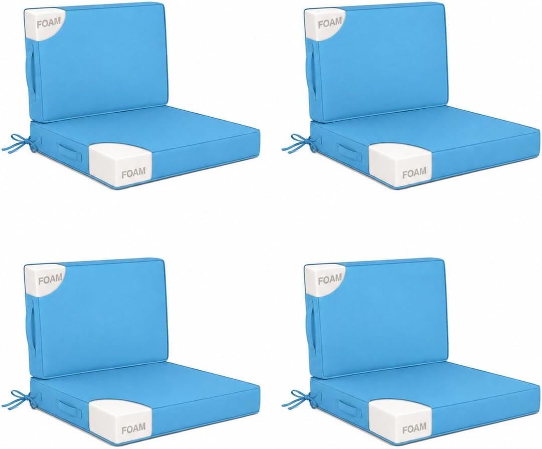 22x22 in Outdoor Foam Deep Seat Cushion Set of 4, Water-Resistant & Fade-Resistant Outdoor Chair Cushions, Replacement for Patio Furniture Deep Seat Sofa & Couch,Lake Blue, 22x22x3"/22x18"-4set