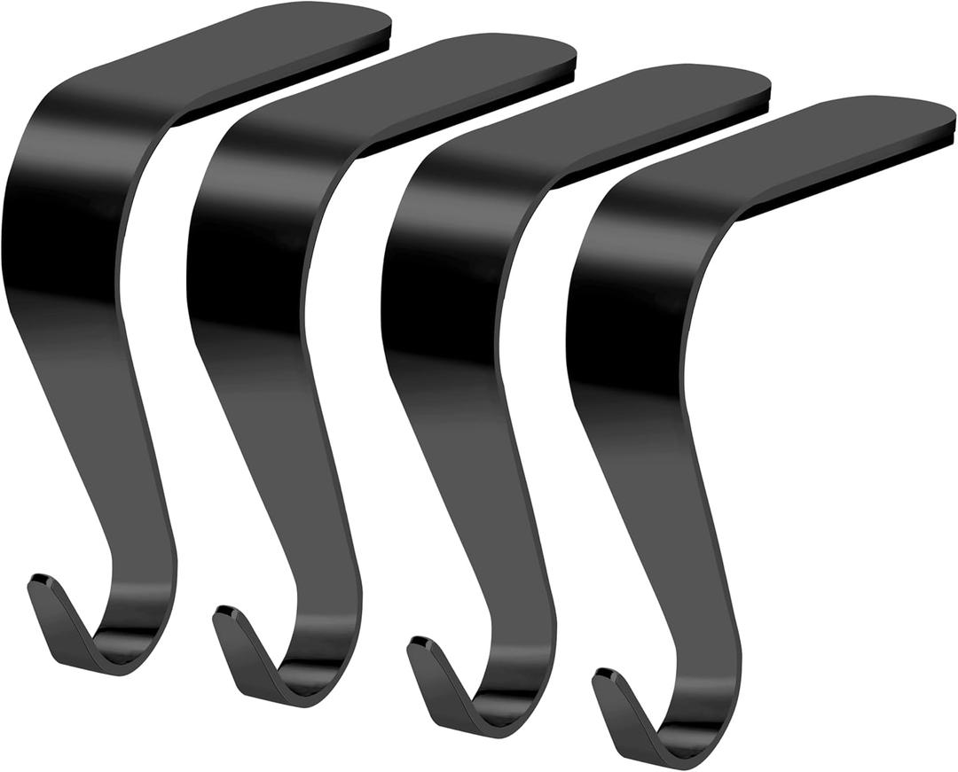 Palonu Christmas Stocking Holders Mantel Stcoking Hangers Metal Hanging Hooks Ornament Hooks Fireplace Hanger Grip for Christmas Decorations (4, Black)