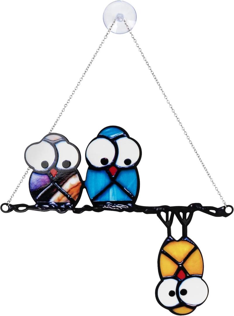 Owls on a Wire Stained Glass Bird Suncatchers for Window Decor, Owl Sun Catcher Indoor Window Outdoor Hanging Garden Ornament, Suncatcher Gifts for Mom, Grandma (Acrylic) Owls on a Wire Stained Glass Bird Suncatchers for Window Decor, Owl Sun Catcher Indoor Window Outdoor Hanging Garden Ornament, Suncatcher Gifts for Mom, Grandma (Acrylic)