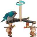 Bird Perch 360 Rotating Perch with Natural Chew Toys - Spinning Bird Toys Cage Accessories- Parrot Wooden Stand for Small and Medium Birds (Parakeets, Budgies, Cockatiels, Conures, Finches)
