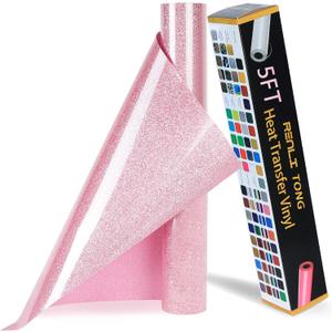 RENLITONG Pink Glitter HTV Heat Transfer Vinyl Rolls - 12 Inch x 5 feet Iron on Vinyl for T-Shirt and Silhouette, Easy to Cut & Weed for Heat Transfer Design (Glitter Pink)