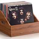 Vecxoty Wood Vinyl Record Storage, Retro & Durable Vinyl Crate and Record Holder, Album Storage Record Case Box for 60+ Records, Perfect Record Organizer for Home Decor and Collection Display(Brown)