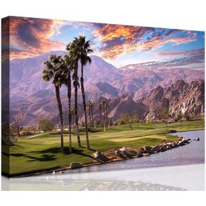 Golf Course at Sunset in Palm Wall Art Prints USA California Picture Canvas Wall Decor for Home Living Room Bedroom Bathroom Framed Artwork Ready to Hang(28''H x 44''W)