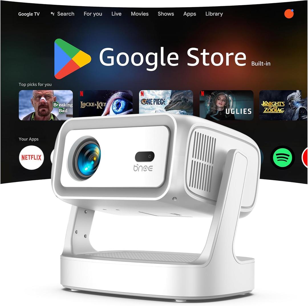 4K Projector with WiFi and Bluetooth, 2000 ANSI Outdoor Projectors with Built-in 10,000+ Apps, Bnoe Native 1080P Smart Proyector for Home Theater Movie with Dual Speaker and Voice Control & Auto Focus