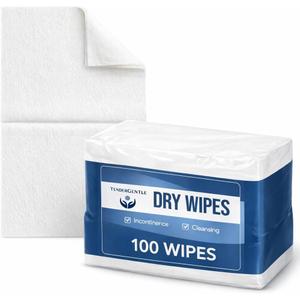 Dry Wipes for Adults - 2 Pack of 100 Unscented Disposable Washcloths - 10" x 13" Non Woven Wipes for Incontinence and Senior Care