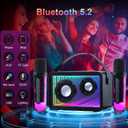 Mini Karaoke Machine for Kids Adults, Portable Bluetooth Speaker with 2 Wireless Microphones & Wireless Charger, Toys with Lights Gift for Kids