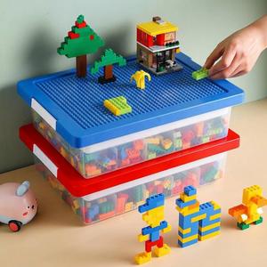 Toys Storage Organizer Box for Lego, Toy Storage Box with Building Plate Lid and Removable Tray, Building Block Storage, Stackable Plastic Organizer Bins(Red/Blue)