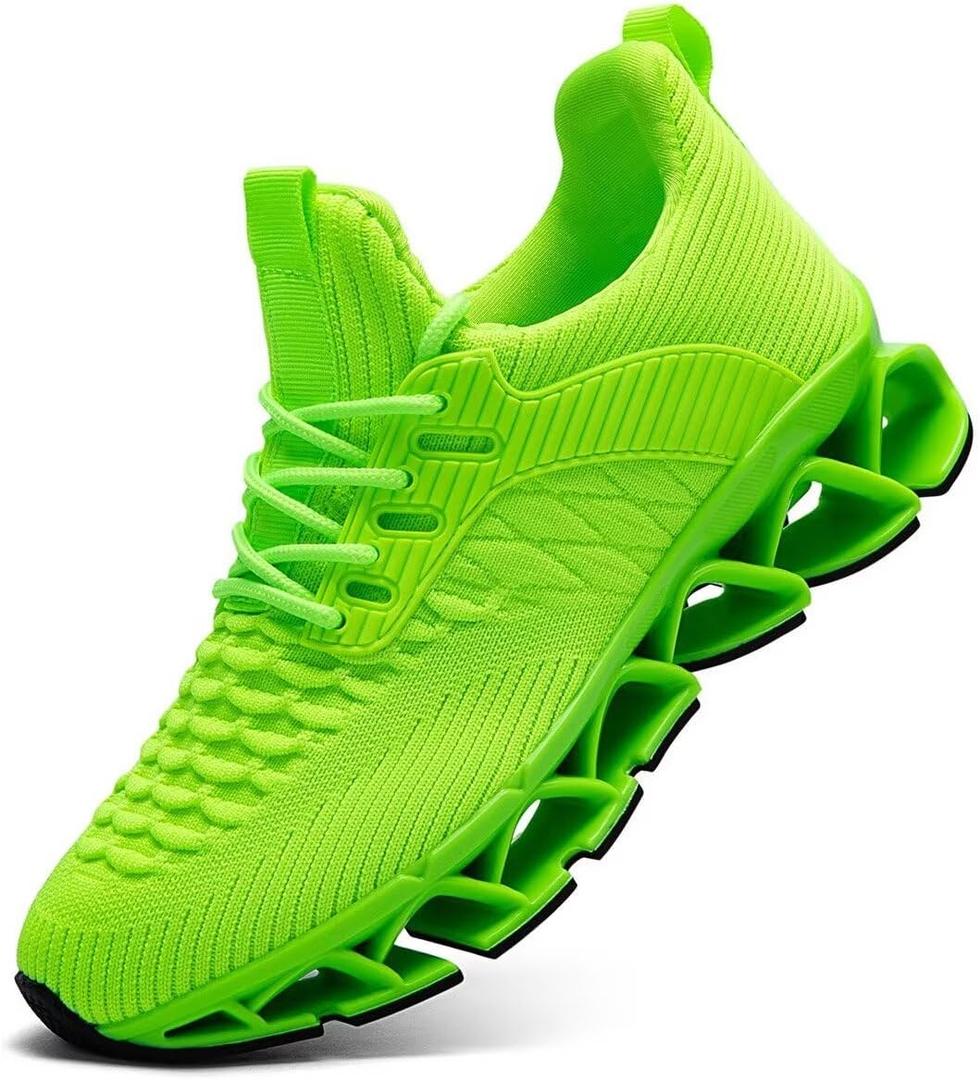 Mens Running Shoes Breathable Mesh Blade Walking Shoes Slip on Tennis Sneakers Fashion Non Slip Work Sport Gym Cross Trainer, Green. 47 Size