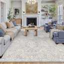 9x12 Blue Cream Area Rug for Living Room Bedroom Neutral Floral Soft Non Slip Rug Low Pile Distressed Large Carpet for Dining Room Nursery Office Indoor
