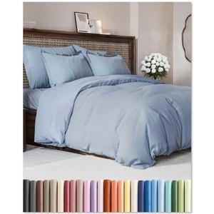 Duvet Cover Queen Size - Extra Soft Queen Size Duvet Cover - Lightweight, Breathable, Easy Care & Fade Free w/Zipper Closures & Ties - 90" x 90" Inches - (Heathered Blue) Comforter Not Included