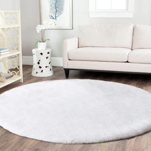 Latepis Round Furry White Circle Rug 5ft for Living Room, Bedroom, Nursery & Dorm - Machine Washable, Fluffy Faux Rabbit Fur Plush Shag