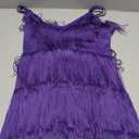 Umenlele Women's Layered Fringe Deep V Neck Cami Mini Dress Sleeveless Tassels Flapper Dresses (Medium, Purple)
