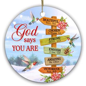 God Says You are Christmas Ornament Christian Tree Decoration with Hummingbirds, Bible Verses Signpost Religious for Women, Friends & Church Members 2025