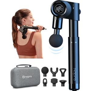 NAPRE Foldable Massage Gun Deep Tissue with 5 Adjustable Angles,Handheld Percussion Back Massager for Muscle/Neck/Body Pain Relief with Long Extension Handle,32-Speeds,with Case,Mothers Day Gifts