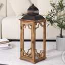 Large Farmhouse Decorative Wooden Lantern Set of 2, Rustic Brown Floor Lanterns, Indoor/Outdoor Hurricane Lanterns for Home Decor (No Glass)