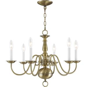 Livex Lighting 5006-01 Williamsburgh 6 Light Antique Brass Chandelier, 24"L x 24"W x 18"H