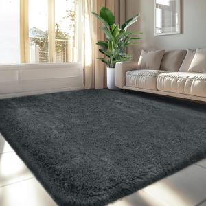 Fluffy Area Rug for Living Room 6x9: Grey Shag Rugs for Living Room- 6x9 Feet Fluffy Rugs for Bedroom- Shag Gray Rugs Soft Fuzzy Carpets for Bedroom, Nursery (Grey,6x9)