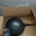 YOSUKATA 14" Carbon Steel Wok with Round Bottom Pre-Seasoned Pow Wok for Stir Fry Traditional Chinese Japanese Black Steel Pan Outdoor Cookware for Gas Stovetops, Open Fire, BBQ, Camping