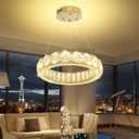 16" Gold Crystal Ring Chandelier Adjustable Height Pendant Light