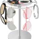 LSK Metal Sunglasses Organizer, Glasses Holder Stand with Storage Tray, Eyeglasses Holder with AntiSlip Pads for Tabletop, Desk, Dresser, Brushed Nickel