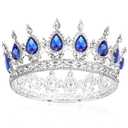 COCIDE Blue Crown for Women Silver Crystal Wedding Tiaras and Crowns Rhinestones Queen Hair Accessories for Party Bridal Birthday Prom Costume Cosplay