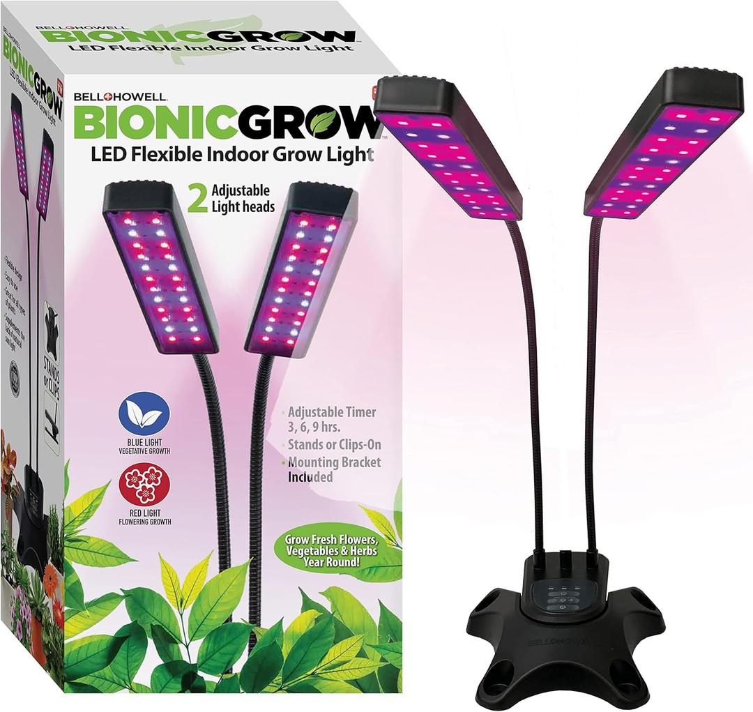 Bell+Howell Bionic Grow Grow Light for Indoor Plants 2 Heads Growing Lamp with 8 Brightness Settings, 3 Light Modes Including Full Spectrum UV Light Growing Plant Light As Seen On TV