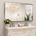 LOAAO 60X30 Inch Brushed Nickel Bathroom Mirror, Rounded Rectangle Silver Metal Frame Mirror, Brushed Nickel, Anti-Rust, Shatter Proof, Hangs Horizontally or Vertically