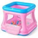 QPAU 3-in-1 Inflatable Bounce House for Toddlers 1-3, Ball Pit & Trampoline, Inflatable Bouncy House with Safety Net, Indoor & Outdoor Bubble Bouncer Baby Play Yard（Blue & Pink）