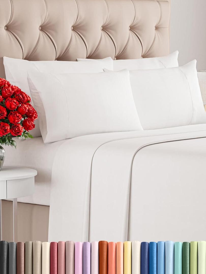 King 6 Piece Sheet Set - Comfy Breathable & Cooling - Ultra Soft Hotel Luxury Bedding Set w/ 8-16 Inch Deep Pockets - 1 Flat & 1 Fitted Sheet & 4 Pillowcases - Wrinkle Free & Easy Care - Antique White