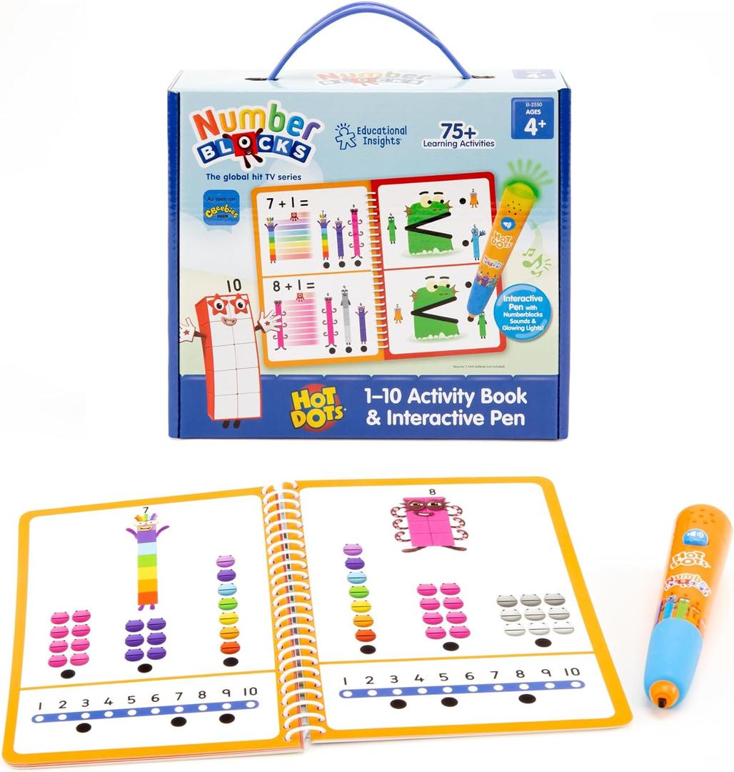 Educational Insights Hot Dots Numberblocks Workbook Numbers 1-10 with Interactive Pen, 75+ Activities, Gift for Kids Ages 4+