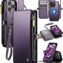 for iPhone 16 Pro Max Wallet Case Magnetic [Compatible with Magsafe] [RFID Blocking Card Holder] [Zipper] Strap Detachable Drop-proof Protective Phone Cases for iPhone 16 Pro Max 6.9", Purple