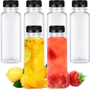 Pack of 6 14 Ounce Plastic Juice Bottle, Bulk Beverage Containers, Drink Containers for Milk, Juice, Drinks Bottle Black Lid