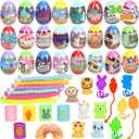 VOMAOK 24 Pack Easter Eggs with Toy Inside, Includes Coil Springs, Squishies, Sticky Hands, Stretchy Strings for Easter Basket Stuffers, Party Favors, Egg Hunts