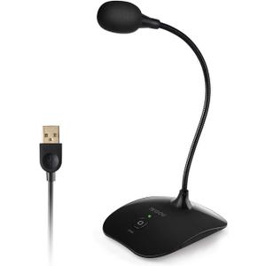 USB Microphone, 360 Degree Adjustable Gooseneck Design, Mute Button & LED Indicator, Noise-Canceling Technology, Plug & Play, Compatible with Windows & MacOS