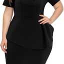 Plus Size Dress for Curvy Women Semi Formal Cocktail Party Midi Dress Bodycon Short Sleeve Bow Ruffle Pencil Dresses (3X-Large Plus, 5427-2 Black)