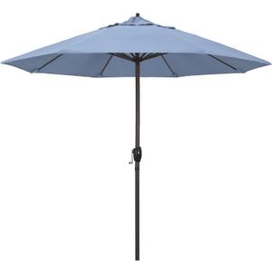 California Umbrella 12-Year Protection 9-Ft Outdoor Patio Umbrella, Sunbrella Fade-Resistant Acrylic Fabric, Auto Tilt and Crank, Heavy-Duty Aluminum Frame/Reinforced Ribs, Bronze Pole, Air Blue
