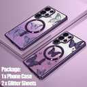 Case Fit for Samsung Galaxy S25 Ultra 6.9 Inch [Compatible with MagSafe] Glitter Bling Case [2 Pieces of Butterfly Design] Soft TPU Shockproof Anti-Scratch Phone Cover for Women - Purple