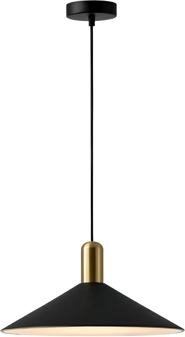 KCO Lighting Farmhouse Matte Black Barn Pendant Light 1-Light Mid Century Dome Pendant Lighting Industrial Cone Hanging Light Single Kitchen Island Light Fixture for Dining Room (Black)