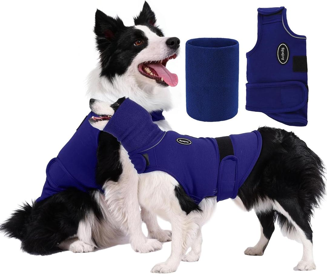 Dog Anxiety Vest with Band Noise Cancelling Ear Muffs Combination Set Soft Thunder Jacket for Fireworks, Vet Visits & Separation Anxiety No Medication or Training