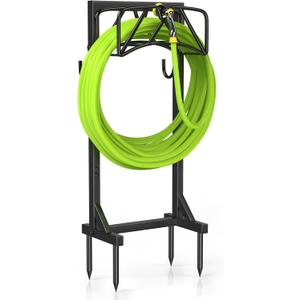 Garden Hose Holder Stand, Heavy Duty Freestanding Hose Holder Rack with 4 Spikes, Holds 150 ft, Outdoor Water Hose Holder for Yard Lawn Garden