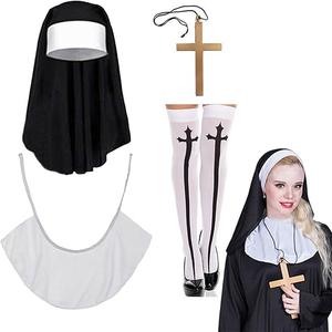 Set of 4 Nun Costumes for Adults, Nun Costume Accessories Set for Women, Nun Outfit for Halloween Cosplay Party, S