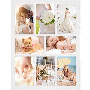 4x6 Oak Wood Picture Frames Collage Wall Decor White, Solid Oak Wooden Family Photo Collage Frame 8 Openings, Glass Front, Wall Hanging Display 8 4x6 Pictures (11.5x15.5-8 openings)