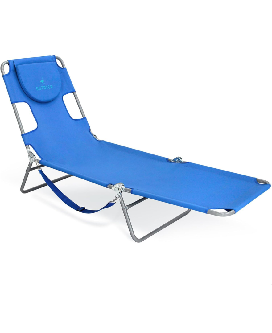 Ostrich Beach Lounge Chair, Folding & Reclining Outdoor Chaise Lounger, Blue