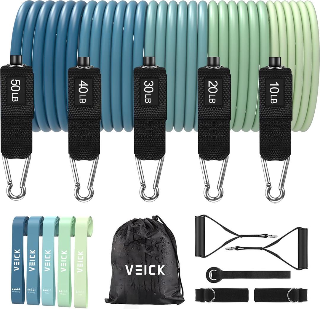 VEICK Resistance Bands, Exercise Bands, Workout Bands Set for Working Out with Handles for Men Women, Elastic Exercising Bands for Fitness Weights Work Out at Home Gym (Blue)