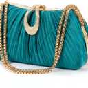 Womens Pleated Satin Clutch Purse Evening Bag with Rhinestone Clasp & Detachable Chain Formal Party Wedding Handbag