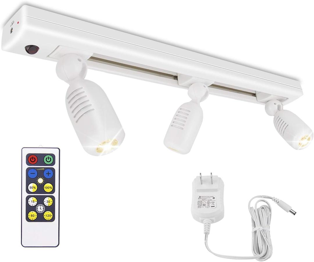 HONWELL Track Lighting LED Spotlights with 3 Rotatable Lights Heads, Under Cabinet Counter Lighting Plug in Accent Lights Remote Controlled Ceiling Track Light for Wall Picture Artwork Display