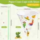 2 x Willinglong 50 Set Mexican Snow Cone Cup and Straw 6oz Fiesta Ice Cream Cup Cinco De Mayo Party Decor Mexico Taco Birthday Party Supplies for Slush Shaved IceCream Water Cooler Disposable Paper Funnel