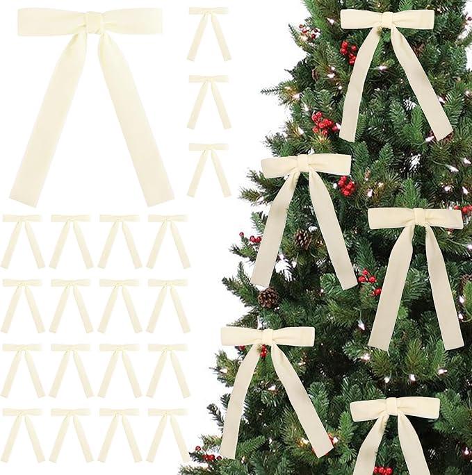 SIMISI RIBBON 24 Pcs Champagne Velvet Bows Christmas Tree Ornaments Vintage Ribbon Bow for Tree Garland Wreath Rustic Crafts Gift Indoor Outdoor Xmas Decorations